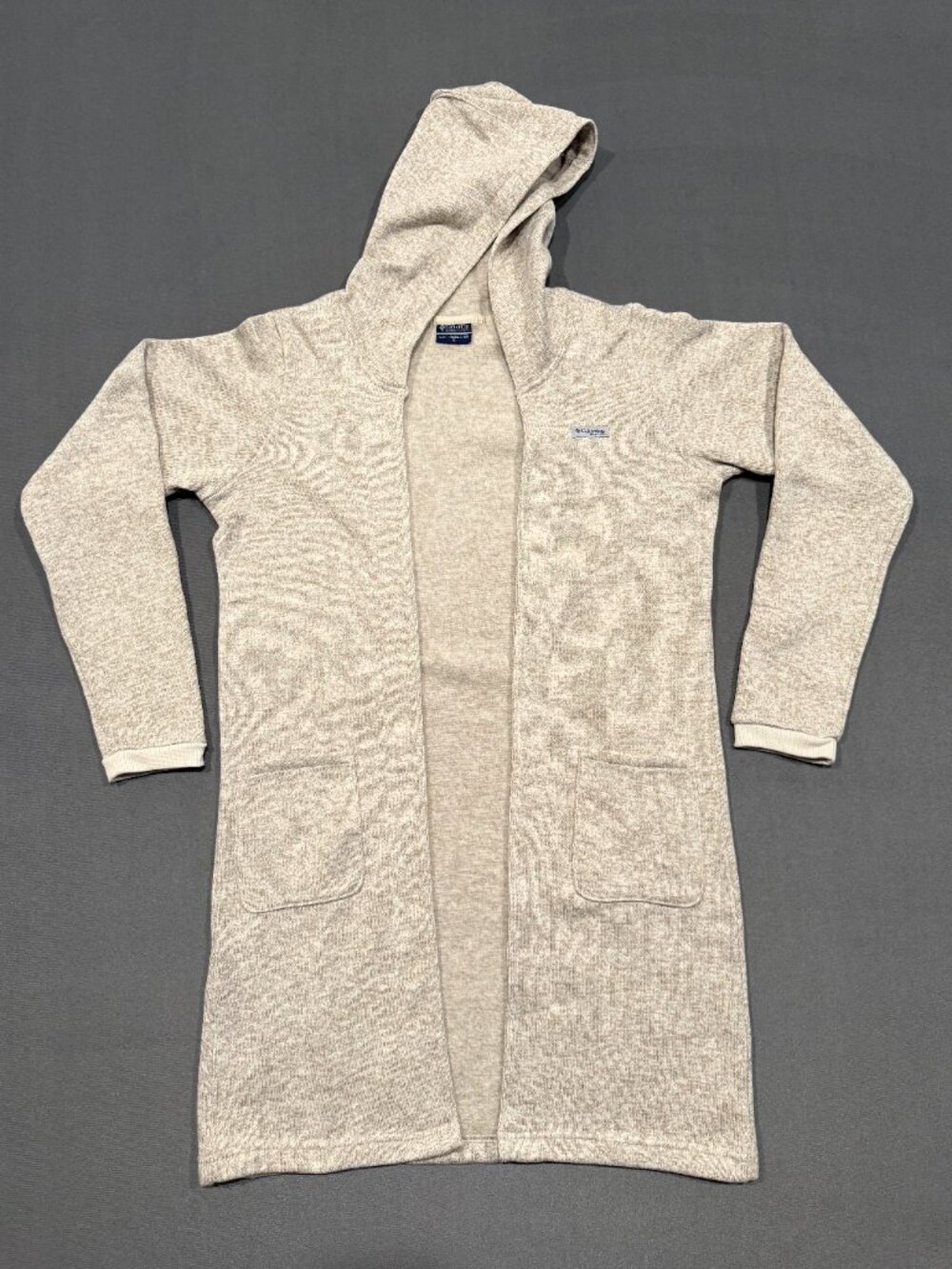 Columbia PFG M Beige Hooded Longline Cardigan Open Front Minimalist